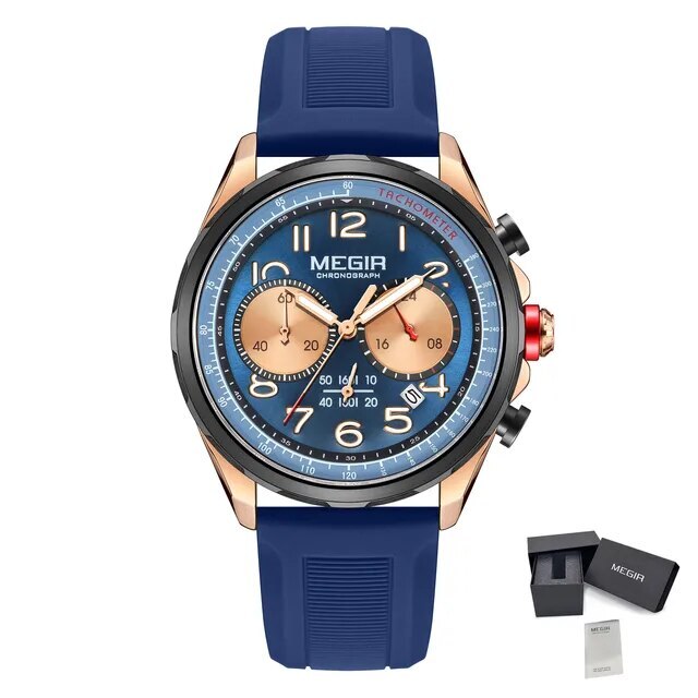 MEGIR Men Watches Luxury Quartz Wristwatch Gray Waterproof Military Sports Chronograph Silicone Strap Clock Montre Homme 2230