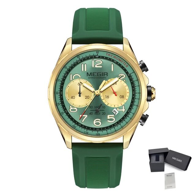 MEGIR Men Watches Luxury Quartz Wristwatch Gray Waterproof Military Sports Chronograph Silicone Strap Clock Montre Homme 2230