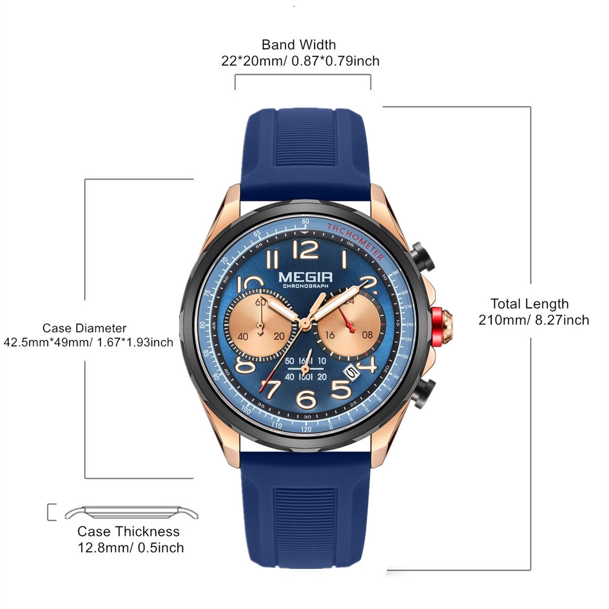 MEGIR Men Watches Luxury Quartz Wristwatch Gray Waterproof Military Sports Chronograph Silicone Strap Clock Montre Homme 2230