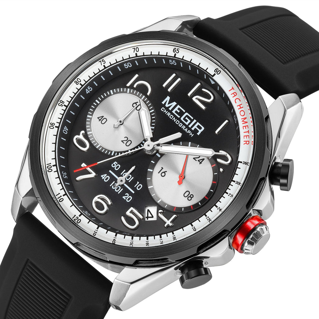 MEGIR Men Watches Luxury Quartz Wristwatch Gray Waterproof Military Sports Chronograph Silicone Strap Clock Montre Homme 2230