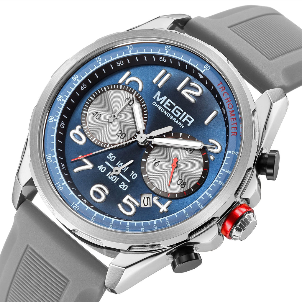 MEGIR Men Watches Luxury Quartz Wristwatch Gray Waterproof Military Sports Chronograph Silicone Strap Clock Montre Homme 2230