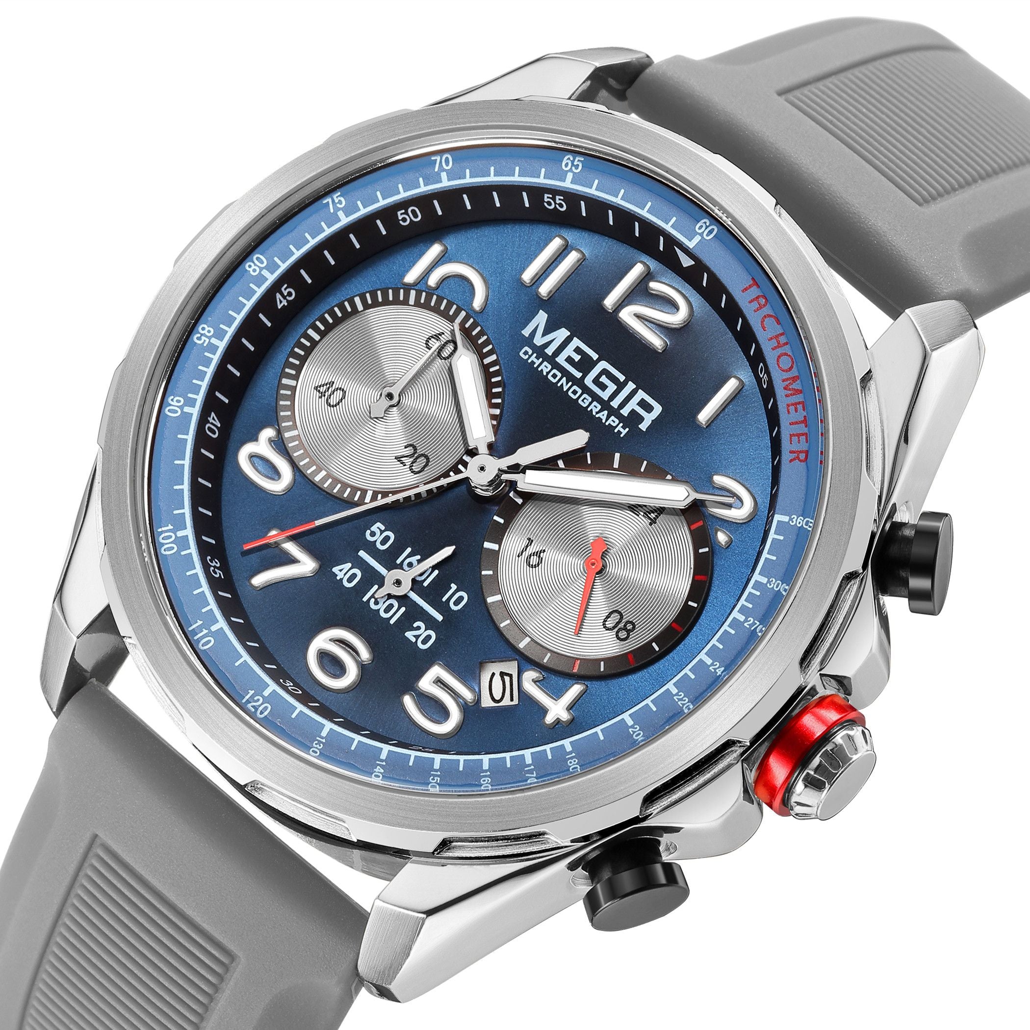 MEGIR Men Watches Luxury Quartz Wristwatch Gray Waterproof Military Sports Chronograph Silicone Strap Clock Montre Homme 2230