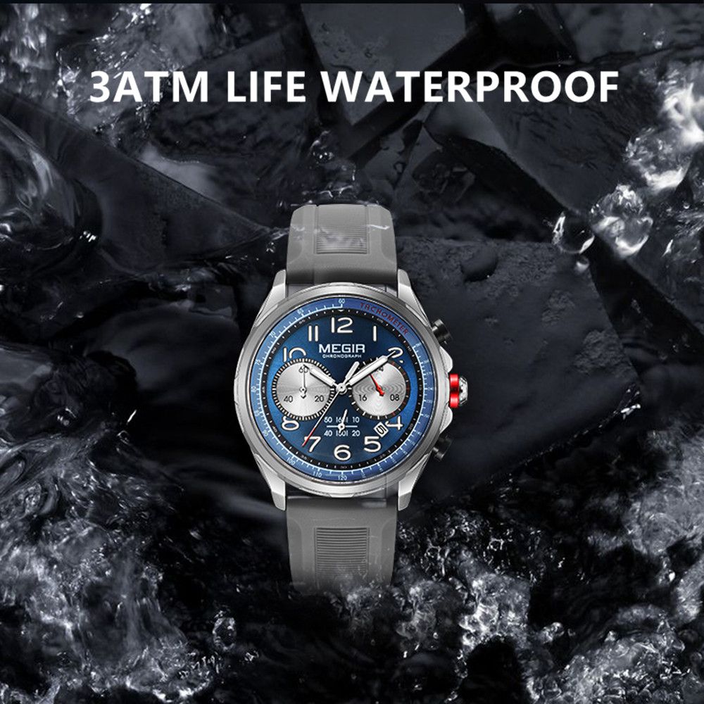 MEGIR Men Watches Luxury Quartz Wristwatch Gray Waterproof Military Sports Chronograph Silicone Strap Clock Montre Homme 2230