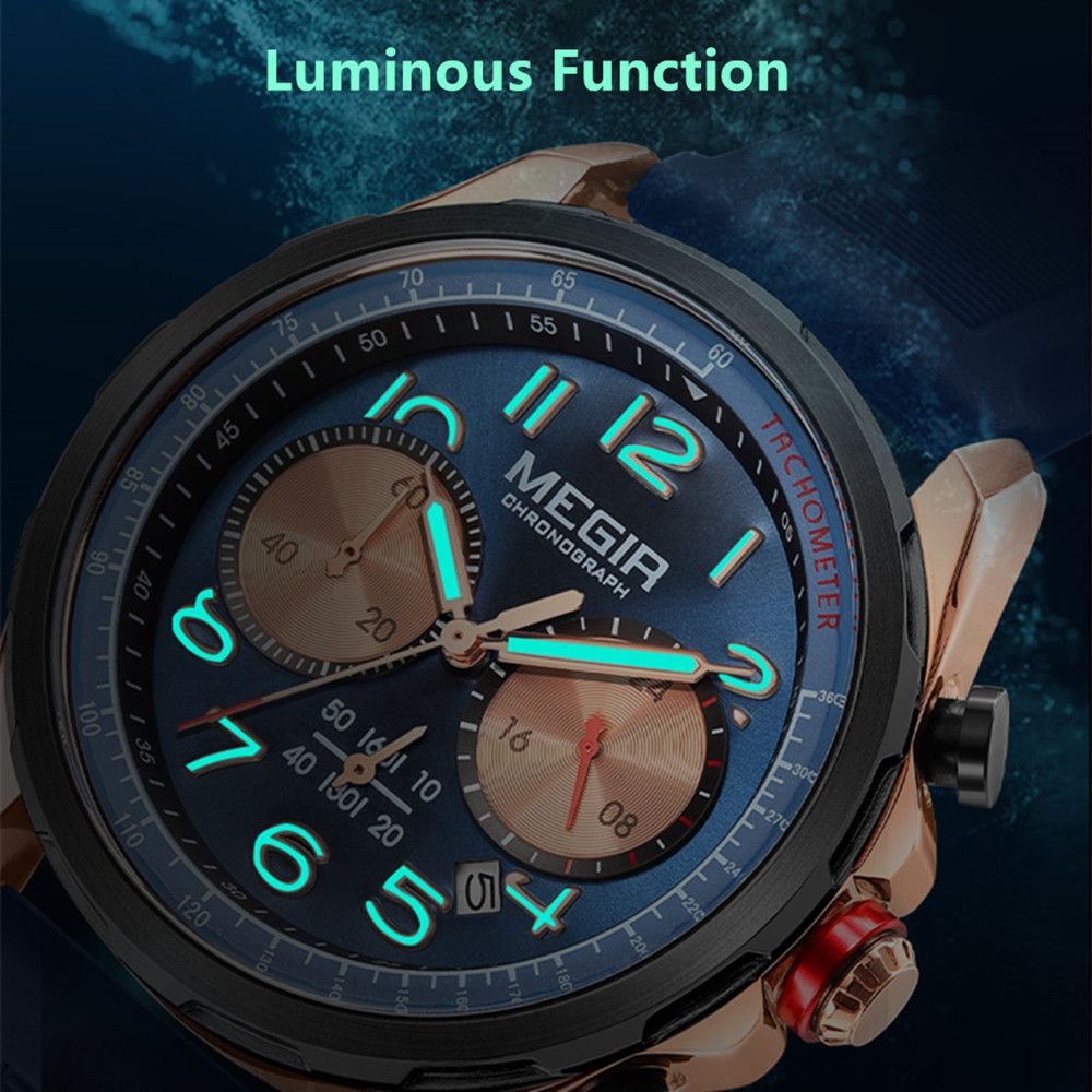 MEGIR Men Watches Luxury Quartz Wristwatch Gray Waterproof Military Sports Chronograph Silicone Strap Clock Montre Homme 2230