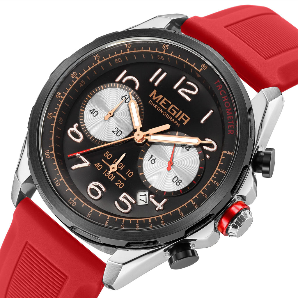MEGIR Men Watches Luxury Quartz Wristwatch Gray Waterproof Military Sports Chronograph Silicone Strap Clock Montre Homme 2230
