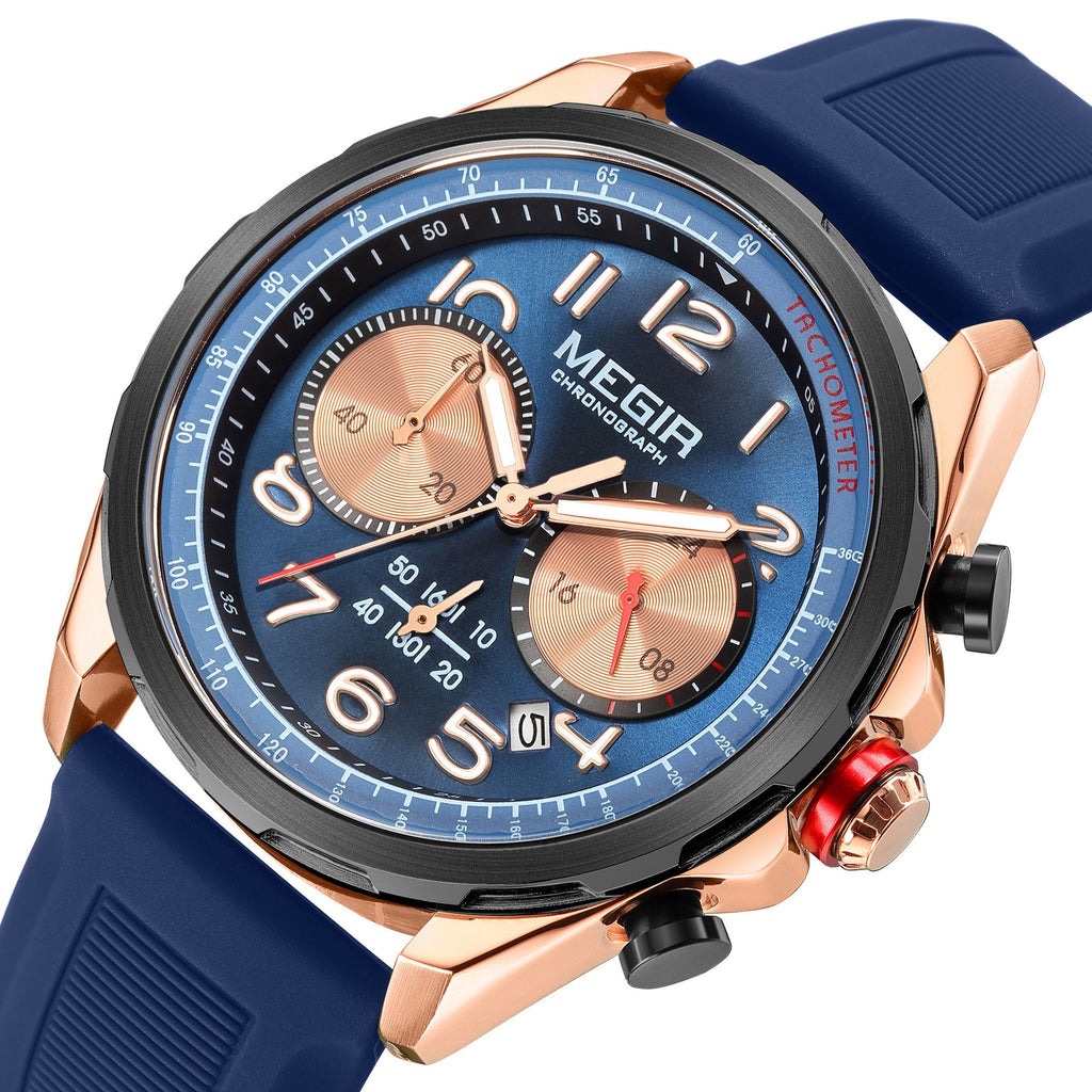 MEGIR Men Watches Luxury Quartz Wristwatch Gray Waterproof Military Sports Chronograph Silicone Strap Clock Montre Homme 2230