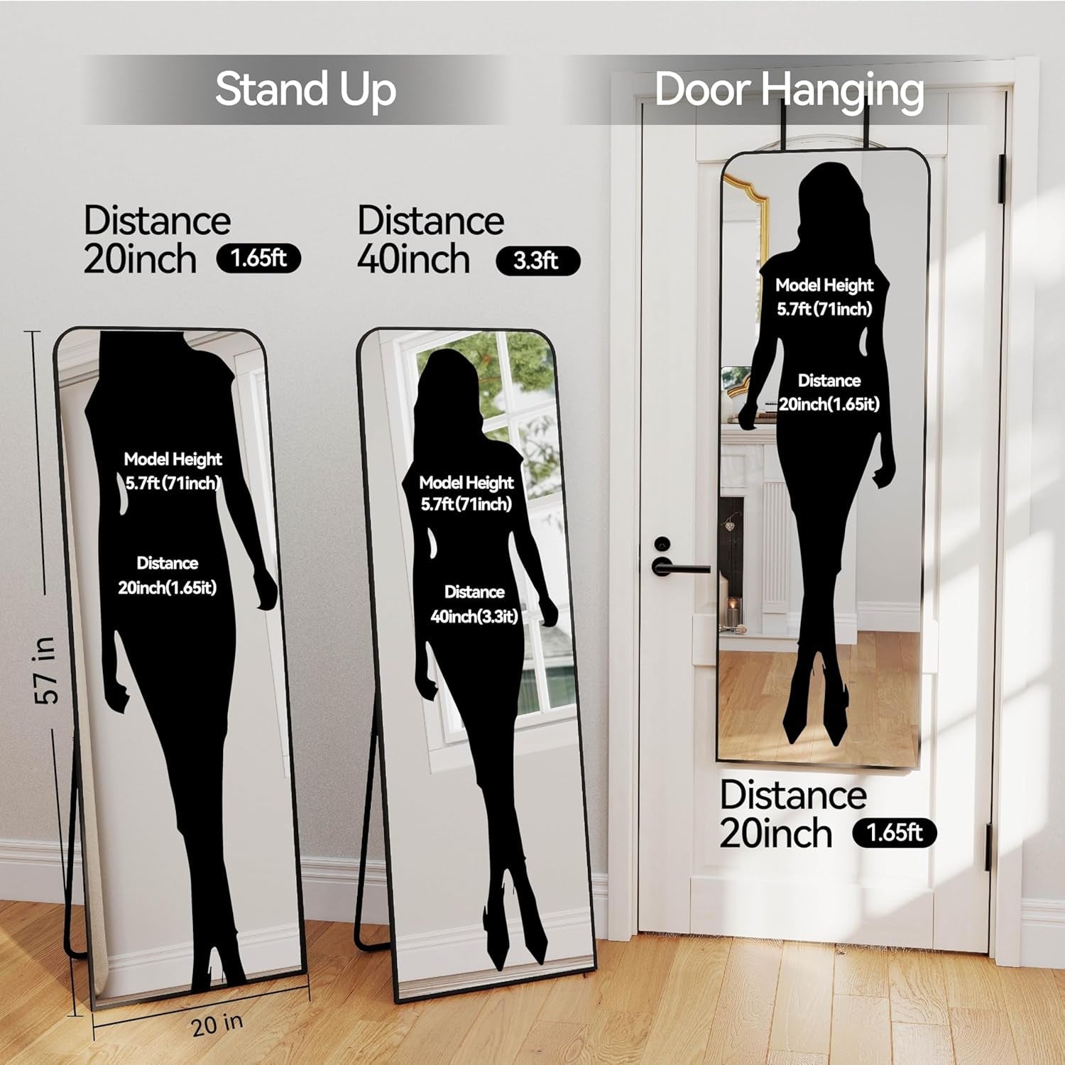 57x20 Inch FullLength Mirror Black Door Premium Edition