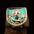 Excellent crafted Men's Franciscan green Corona Cross Pinky Ring - solid Brass