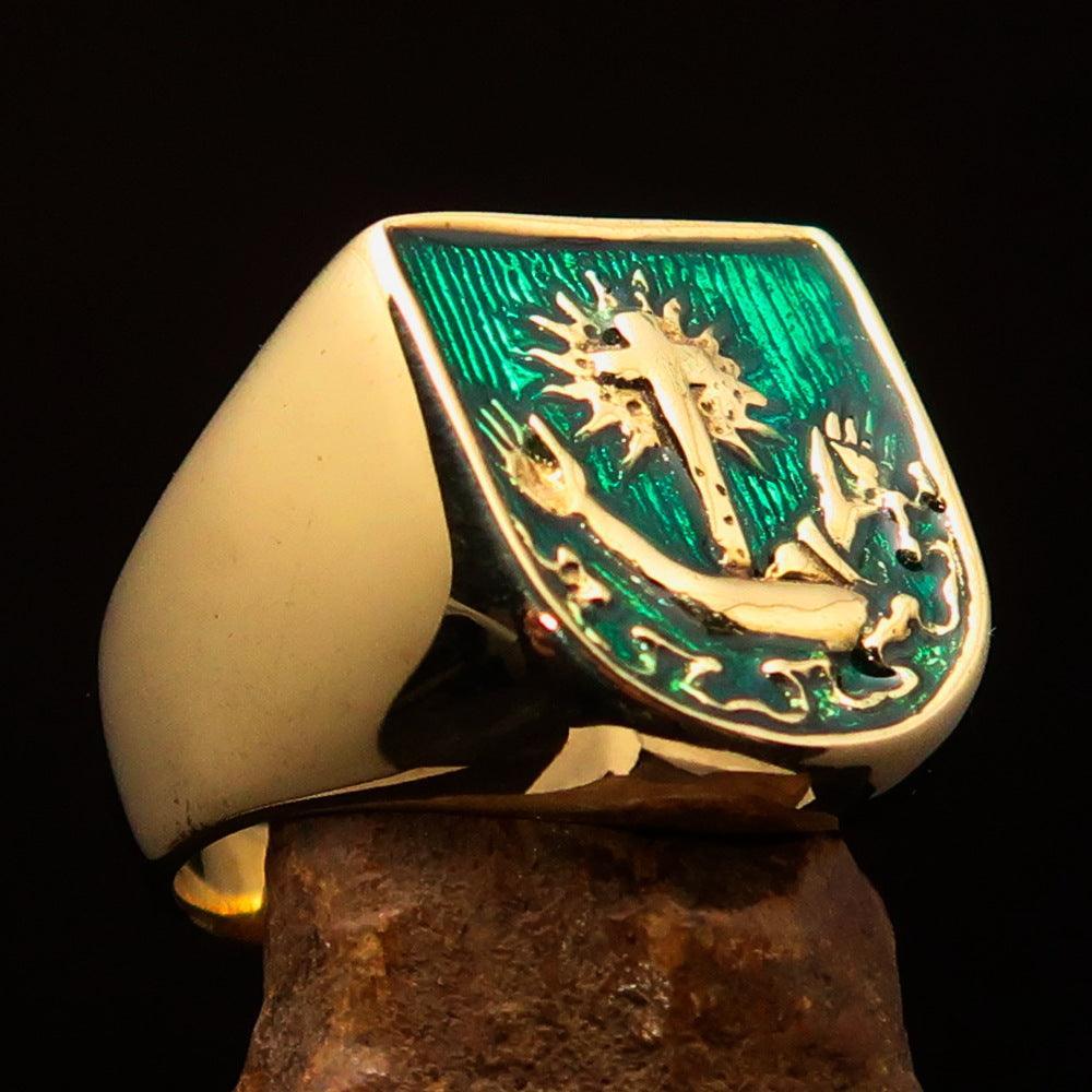 Excellent crafted Men's Franciscan green Corona Cross Pinky Ring - solid Brass