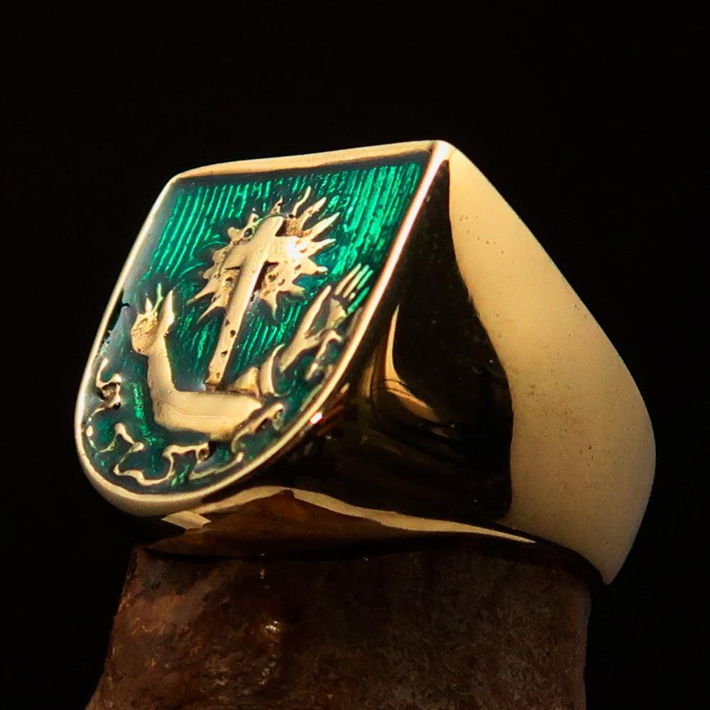 Excellent crafted Men's Franciscan green Corona Cross Pinky Ring - solid Brass