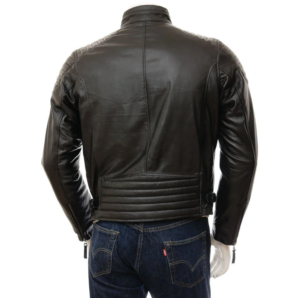 MEN BLACK LEATHER BIKER JACKET HEBRON