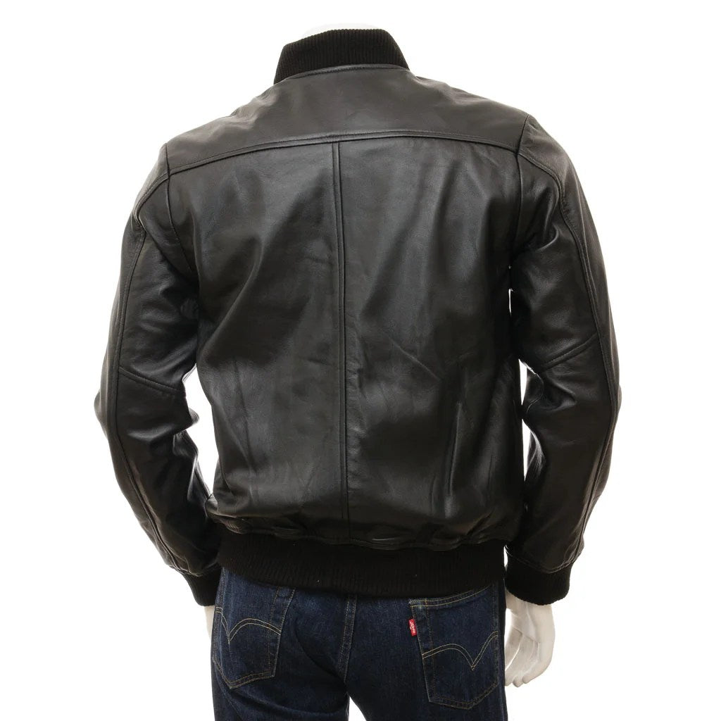 MEN BLACK LEATHER BOMBER JACKET BRADFORD