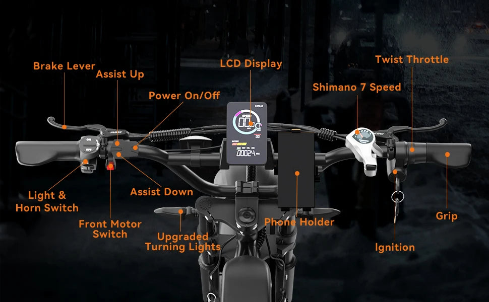 US Delivery 2000W Electric Bike Dual Motor 52V 46AH Battery 35MPH 20" Fat Tire Ebike 160-Mile Range for Adult Commute & Off-road