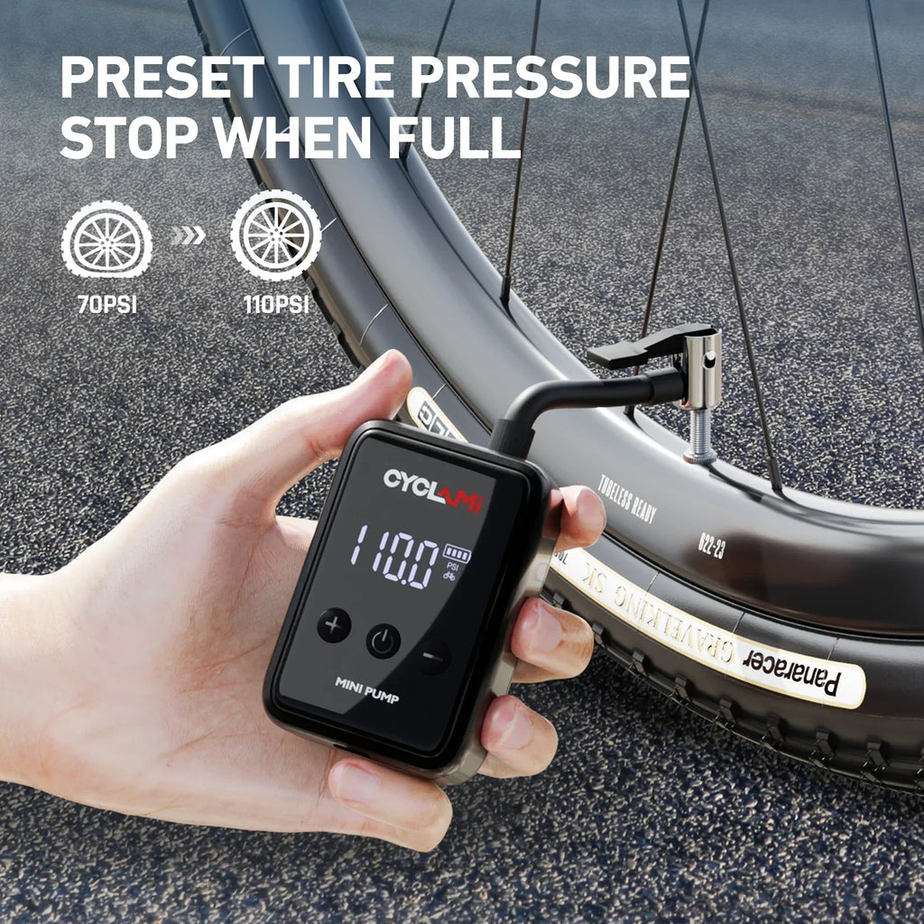 150PSI Mini Electric Bike Air Pump Portable Rechargeable Tire Inflator Black