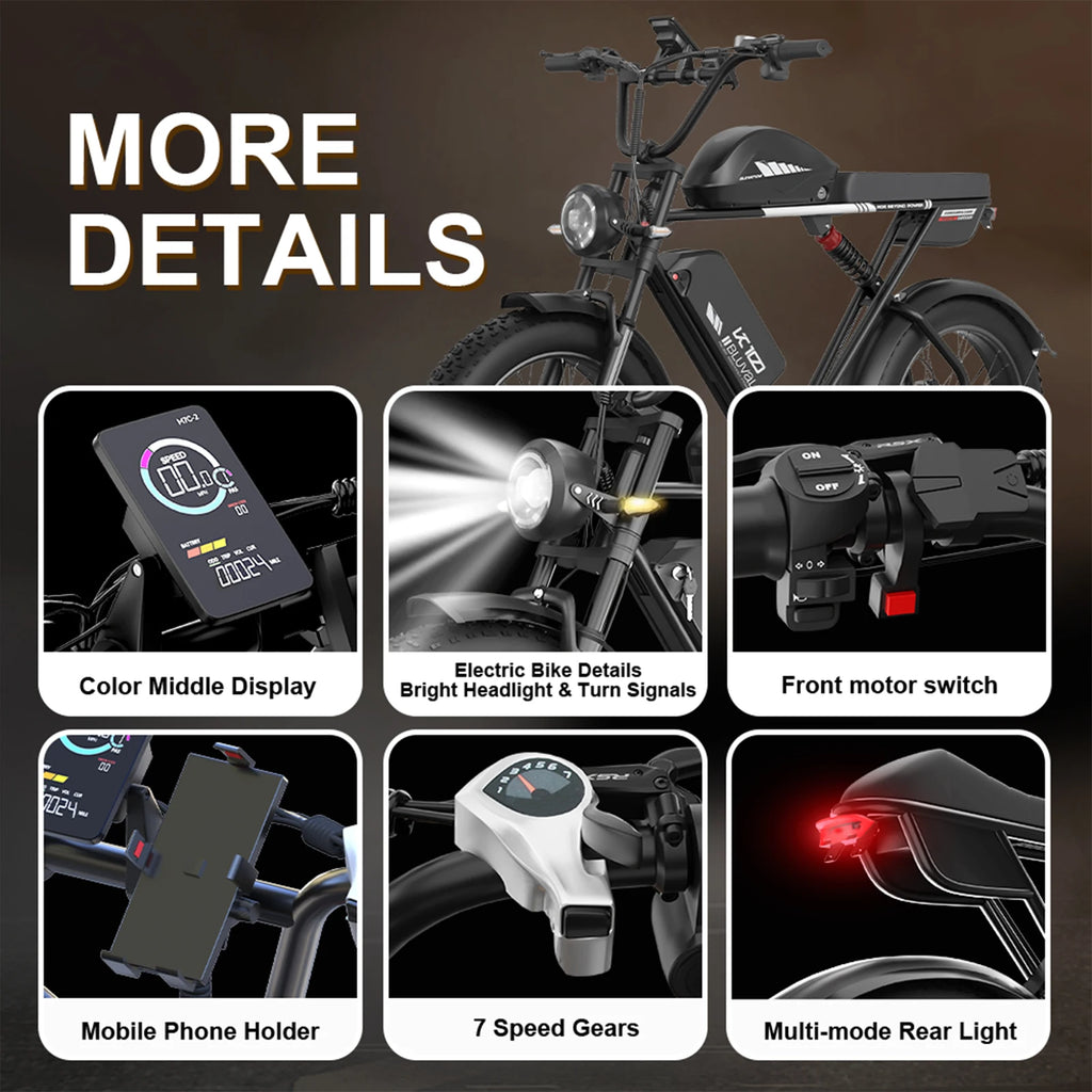 US Delivery 2000W Electric Bike Dual Motor 52V 46AH Battery 35MPH 20" Fat Tire Ebike 160-Mile Range for Adult Commute & Off-road