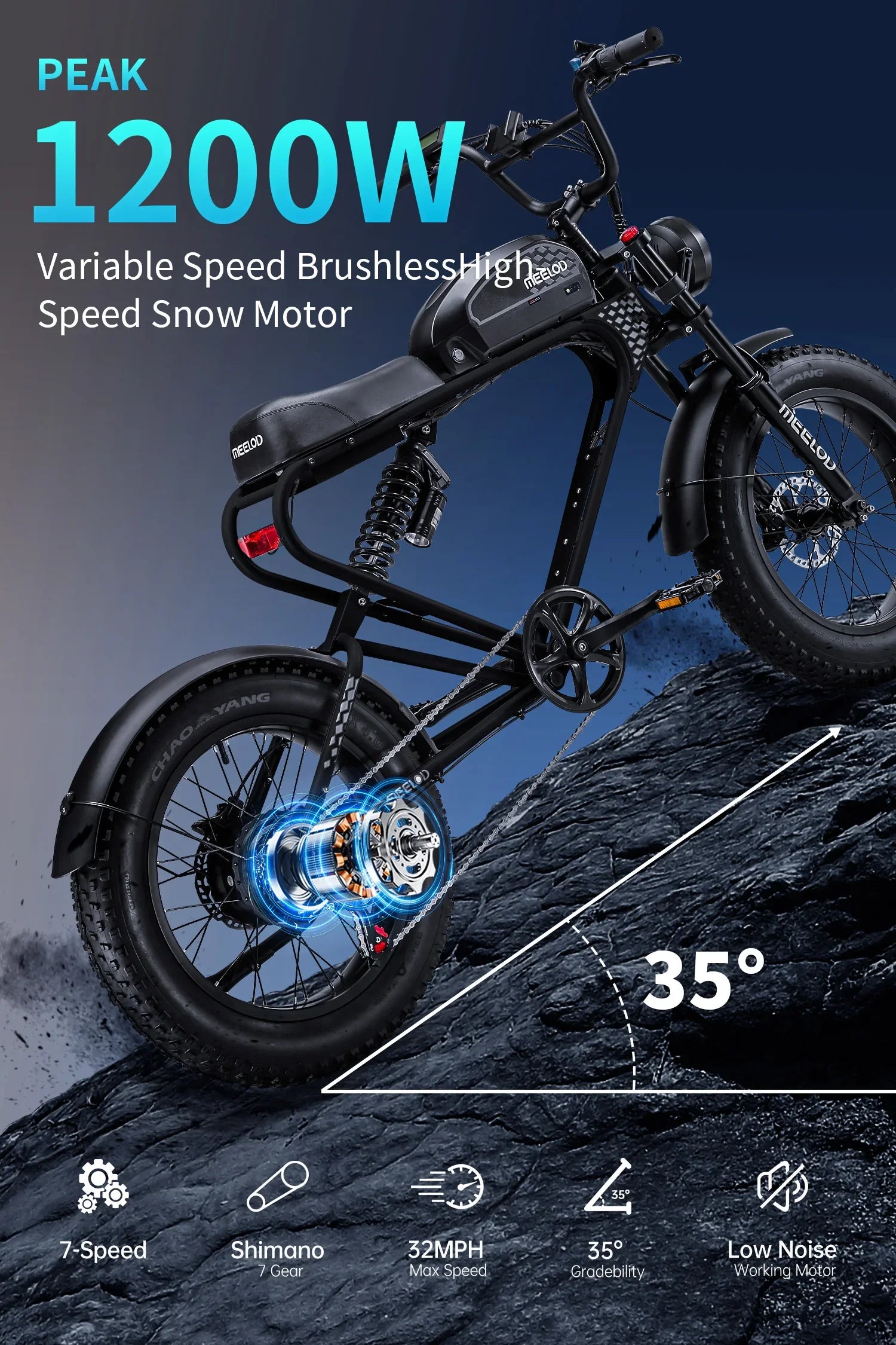 MEELOD DK300PLUS adult E-bike 1200W 48V 12.5Ah battery commute Electric Bike,20-inch Fat Tire E-Mountain bike