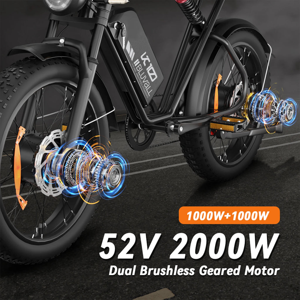 US Delivery 2000W Electric Bike Dual Motor 52V 46AH Battery 35MPH 20" Fat Tire Ebike 160-Mile Range for Adult Commute & Off-road