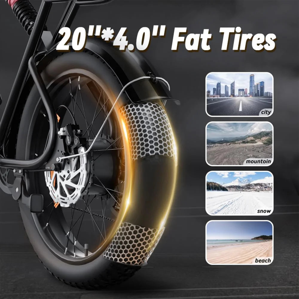 US Delivery 2000W Electric Bike Dual Motor 52V 46AH Battery 35MPH 20" Fat Tire Ebike 160-Mile Range for Adult Commute & Off-road
