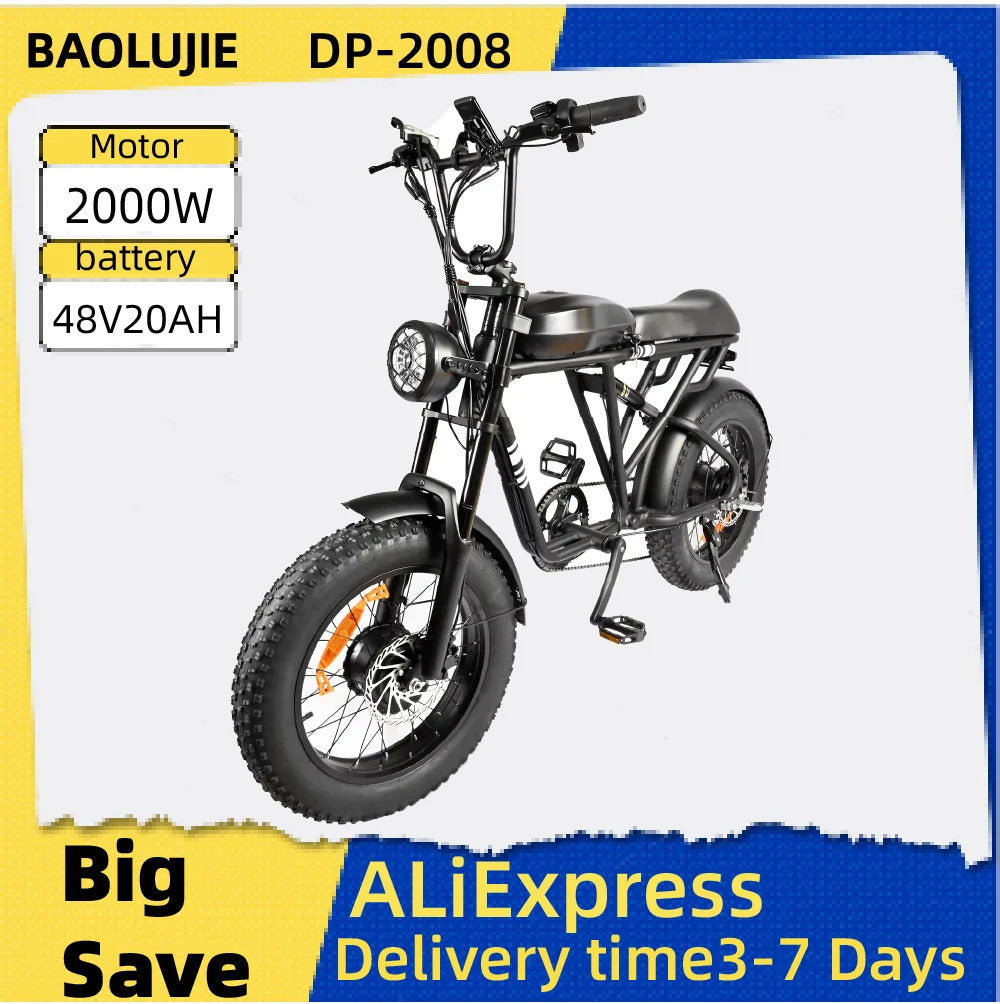 BAOLUJIE DP-2008 Electric bicycle 2000W Motor 48V2 0Ah battery City Commuter Electric Bike 20inch Tire terrain E-bike