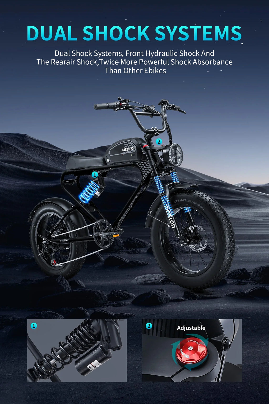 MEELOD DK300PLUS adult E-bike 1200W 48V 12.5Ah battery commute Electric Bike,20-inch Fat Tire E-Mountain bike