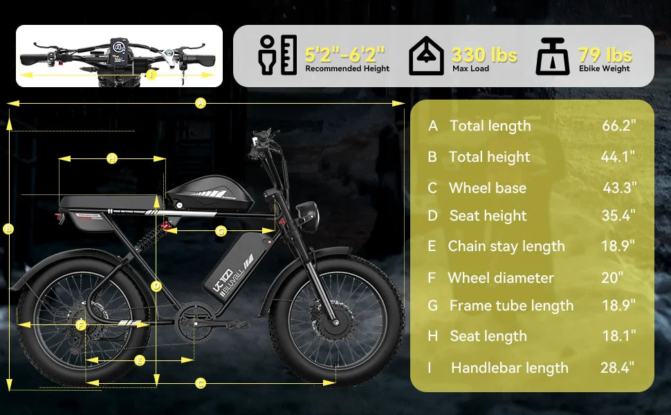 US Delivery 2000W Electric Bike Dual Motor 52V 46AH Battery 35MPH 20" Fat Tire Ebike 160-Mile Range for Adult Commute & Off-road