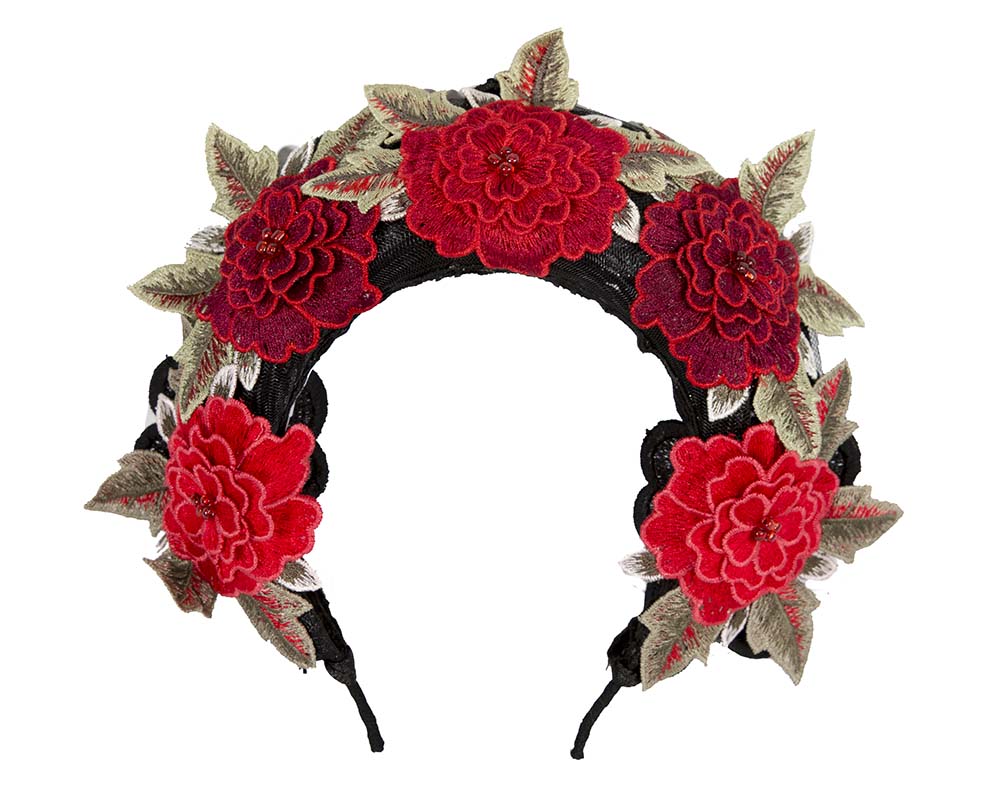 Exclusive large red flowers crown headband by BELIEVERA