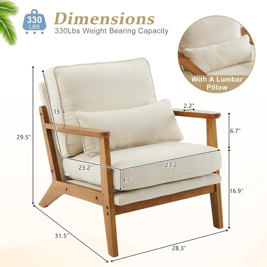 Beige Linen Upholstered Armchair SetOf2 Mid Century
