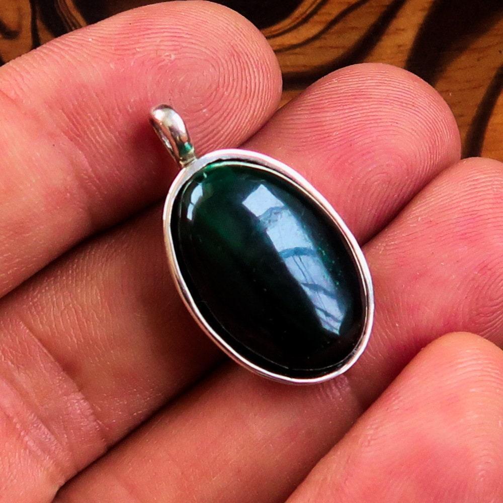 Green Malachite Necklace, Sterling Silver Pendant, Oval shaped Pendant, Natural Malachite Cabochon, Minimalist necklace, Malachite Amulet
