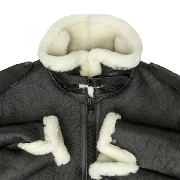 Men B-6 Black Shearling Bomber Jacket - l