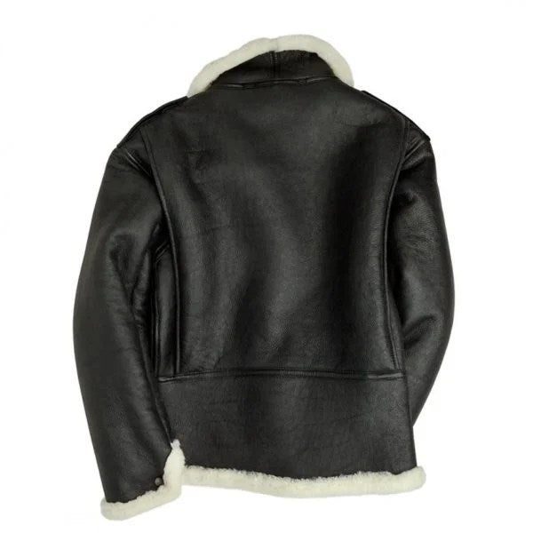 Men B-6 Black Shearling Bomber Jacket - m