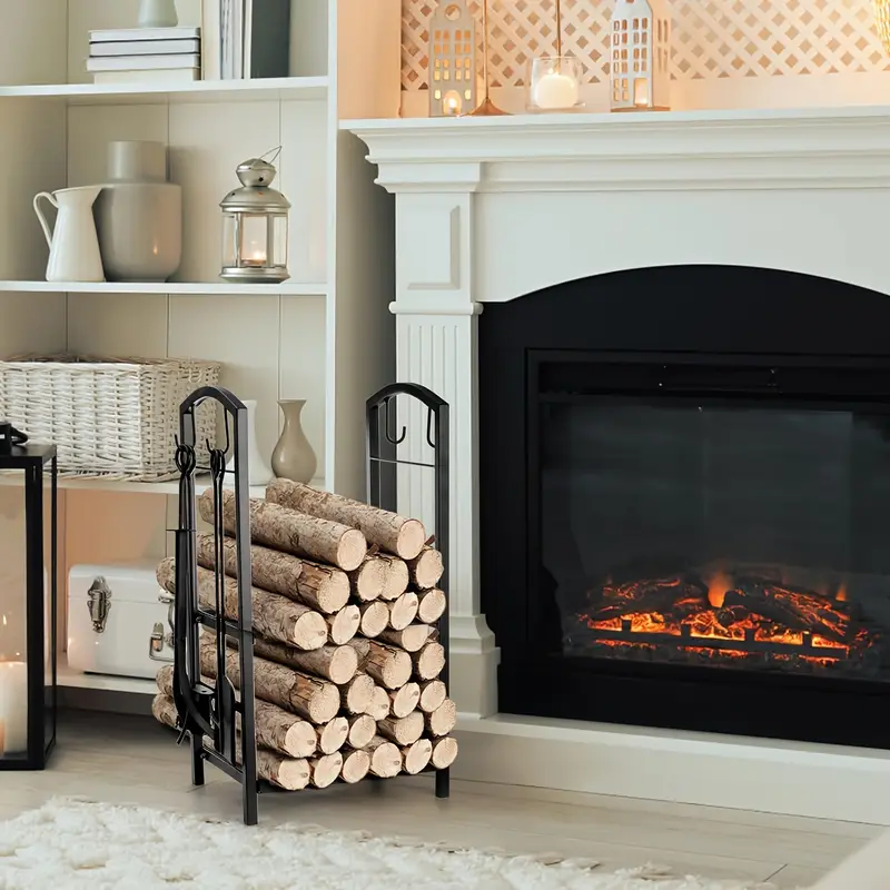 Metal Firewood Rack with 4-Tool Set
