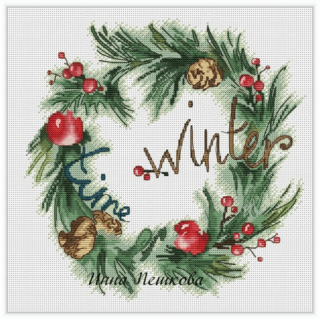 Winter Wreath - PDF Cross Stitch Pattern